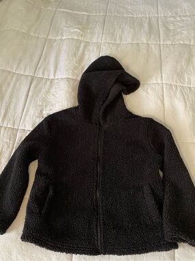 Kids Black Sherpa Zip Hoodie - Warm Fleece Jacket